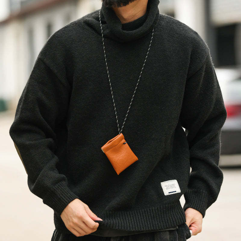 美式重磅復古高領羊毛衫男加厚慵懶風針織長袖打底衫外套冬-Retro's Wear