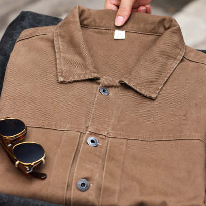 美式格雷系碳素磨毛復古夾克男士寬鬆休閒重磅翻領工裝外套-Retro's Wear