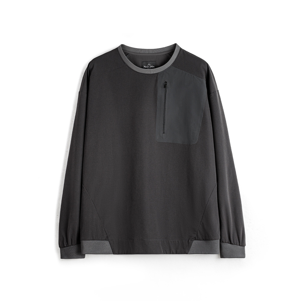 美式復古戶外機能風運動長袖圓領梭織落肩袖寬鬆衛衣男春