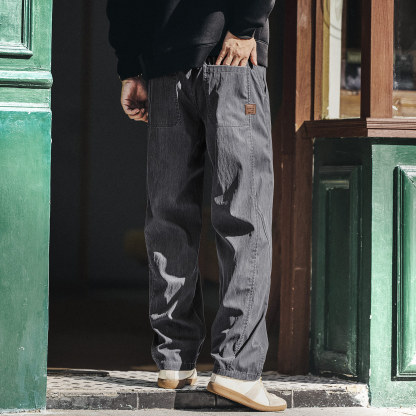 美式復古老錢風休閒褲男士寬鬆直筒秋冬新款舒適感工裝褲子