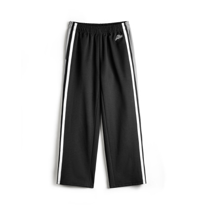 美式籃球排扣褲直筒運動衛褲休閒黑色條紋長褲子男款秋冬