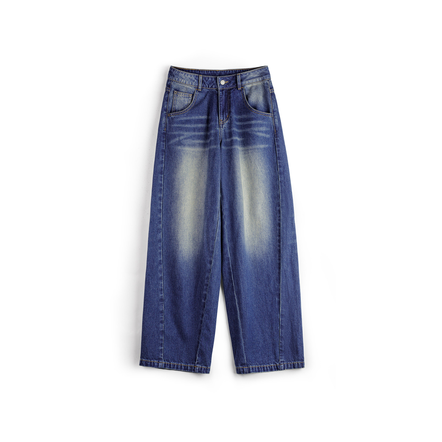 丹寧藍美式復古閃電紋水洗寬鬆香蕉彎鐮刀牛仔闊腿褲子女士秋