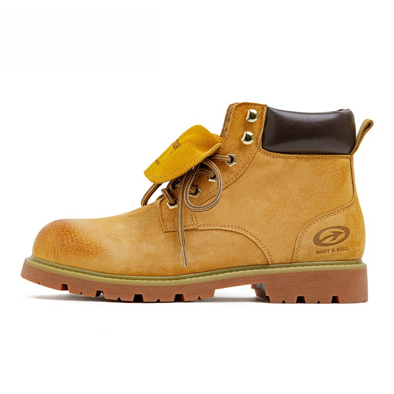 無界翻轉大黃靴男秋冬新款翻蓋中幫真皮復古美式工裝馬丁靴子