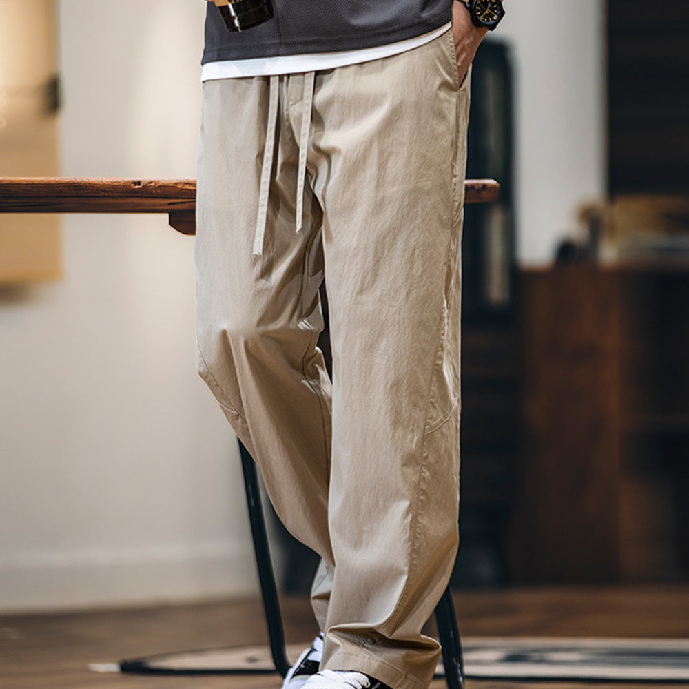 萊賽爾速幹休閒褲男春夏2025新款潮牌美式寬鬆直筒褲子彈力工裝褲