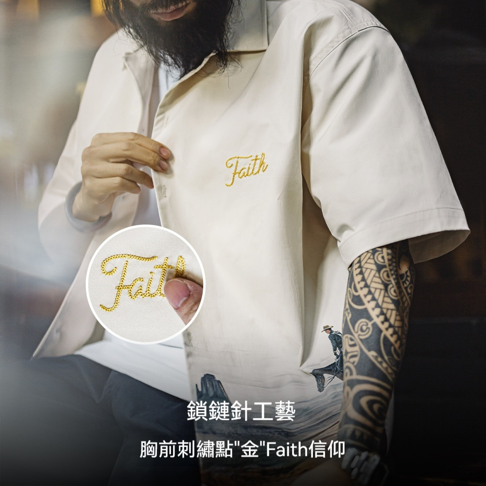 美式復古紀念碑穀古巴領襯衫短袖印花vintage襯衣男春夏