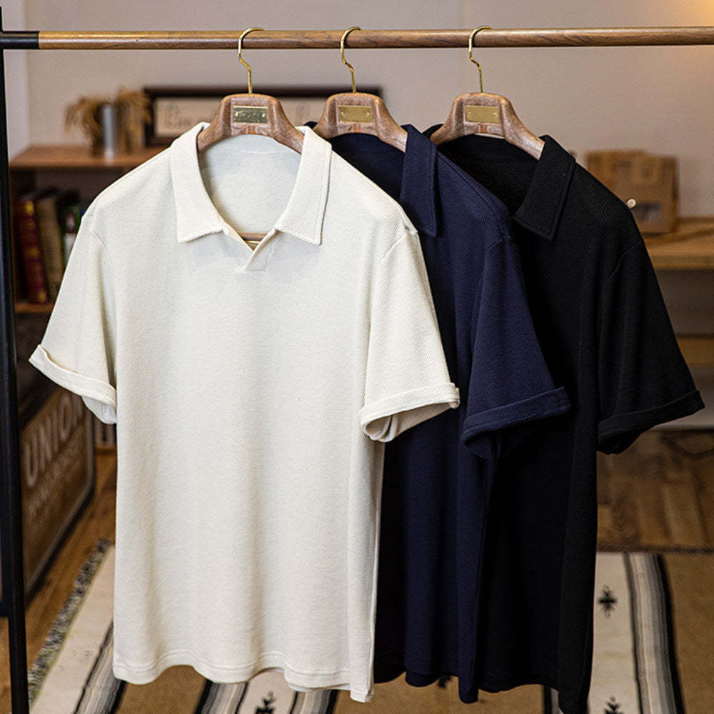 美式復古polo衫男士短袖夏季2025新款寬鬆純色休閒百搭翻領t恤男