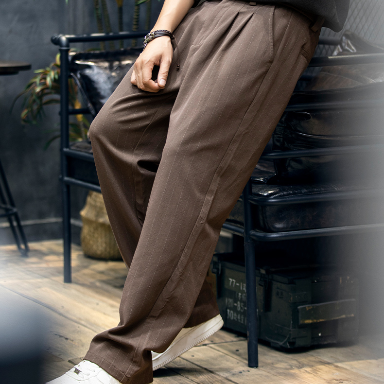 美式細條紋垂感休閒褲男2025秋季寬鬆大碼直筒長褲男士高級感西褲