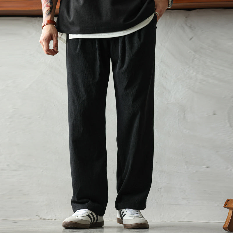 日系燈芯絨肌理感休閒褲男秋冬季基礎款褶皺垂感休閒百搭長褲-Retro's Wear
