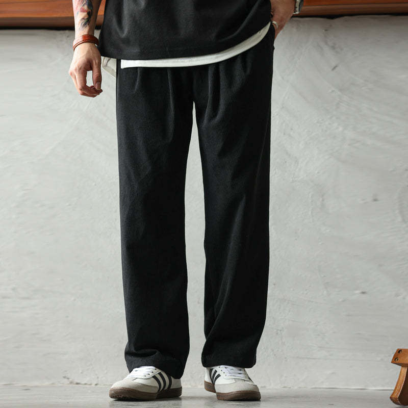日系燈芯絨肌理感休閒褲男秋冬季基礎款褶皺垂感休閒百搭長褲-Retro's Wear