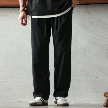 日系燈芯絨肌理感休閒褲男秋冬季基礎款褶皺垂感休閒百搭長褲-Retro's Wear