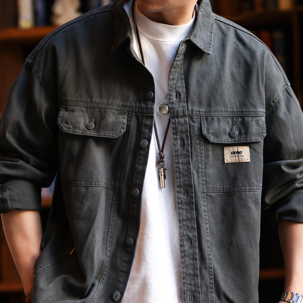 美式復古工裝男士長袖襯衫外套純棉重磅疊穿獵裝襯衣夾克秋-Retro's Wear