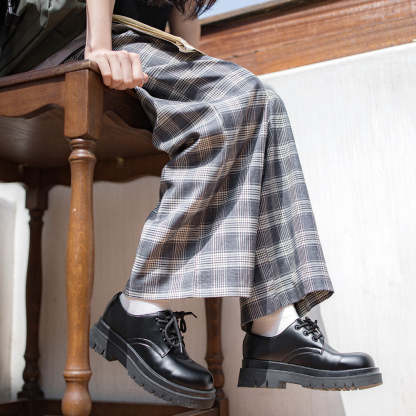 復古百搭德比鞋女春季黑色英倫風厚底增高小皮鞋休閒工裝鞋-Retro's Wear