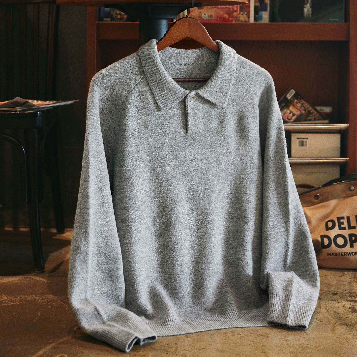 550g重磅翻領插肩袖毛衣男2025秋冬新款日常通勤保暖打底針織衫