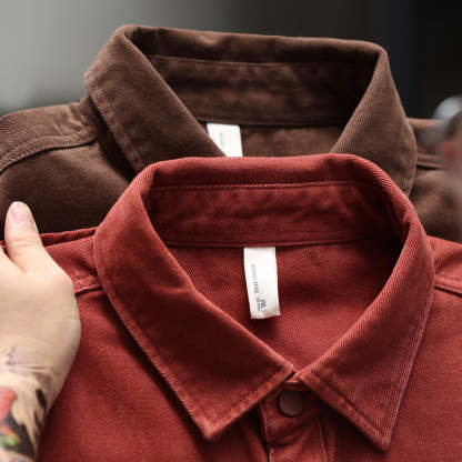 格雷系安可拉紅色襯衫外套男寬鬆巴黎扣斜插口袋工裝襯衣秋-Retro's Wear