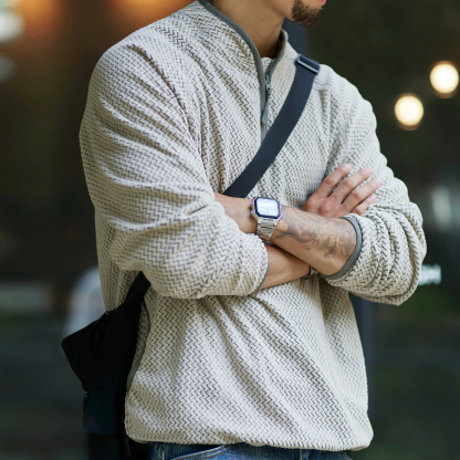 半高領波浪絨面長袖衛衣男2025秋季新款簡約打底衫內搭上衣外套