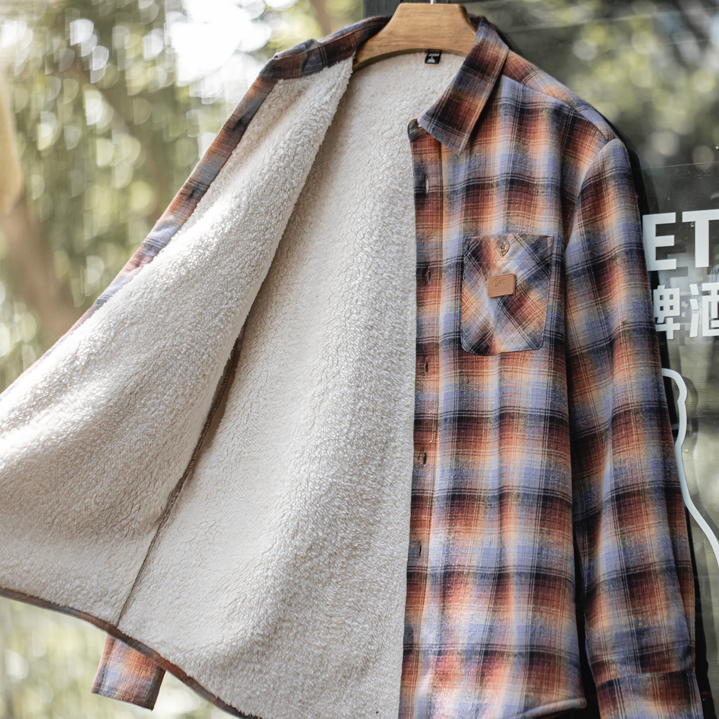 美式復古格子加絨襯衫外套搖粒絨保暖疊穿格紋襯衣男秋冬