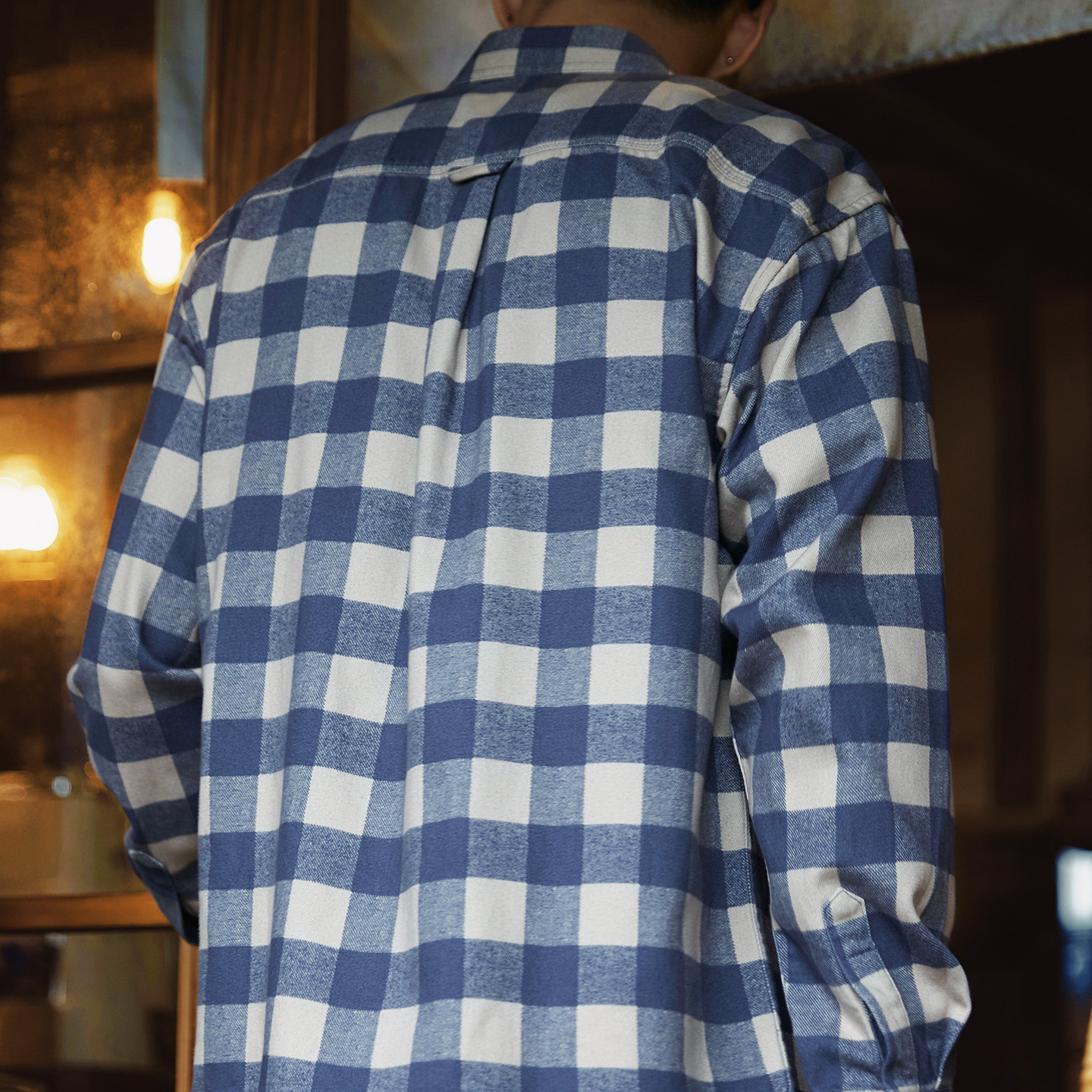 8盎司萊賽爾藍色格子襯衫男2025秋季新款美式鬆弛感長袖襯衣外套