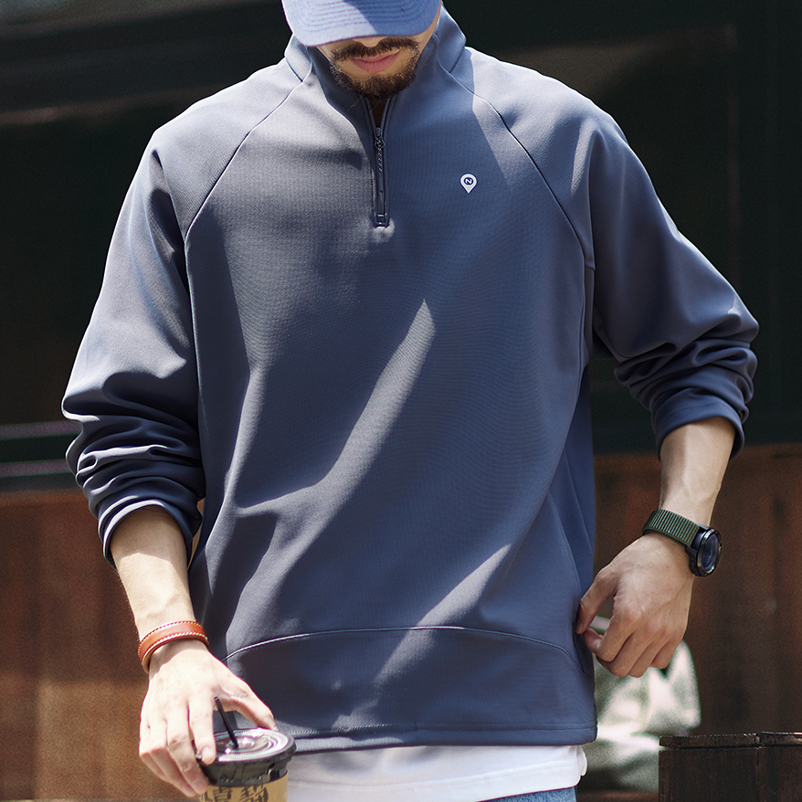 立領防風半拉鍊長袖衛衣男2025秋季新款寬鬆cityboy插肩外套