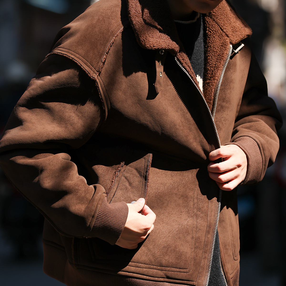 美式B3轟炸機皮毛一體保暖外套男翻領羊羔絨皮衣夾克冬