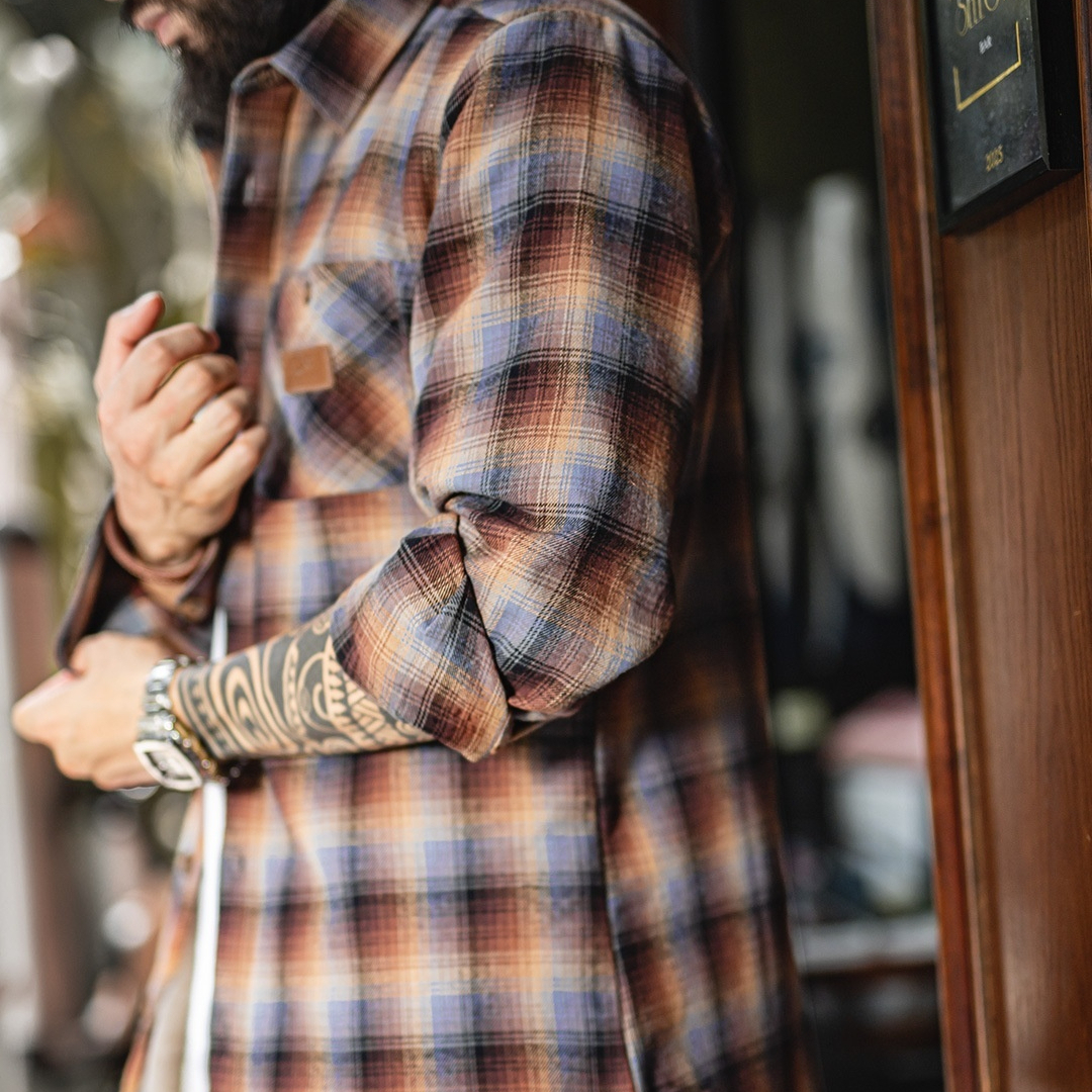 美式復古格子加絨襯衫外套搖粒絨保暖疊穿格紋襯衣男秋冬