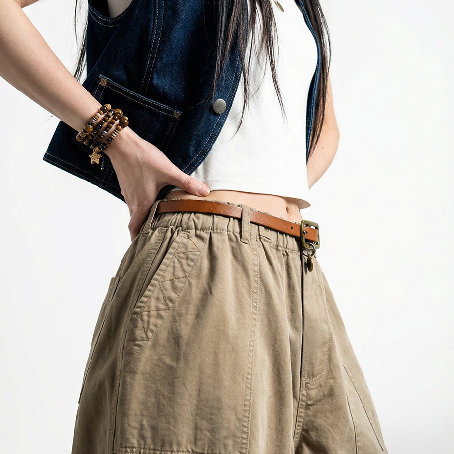 復古植鞣頭層純正真牛皮帶條牛仔褲細小腰帶女士腰間配飾