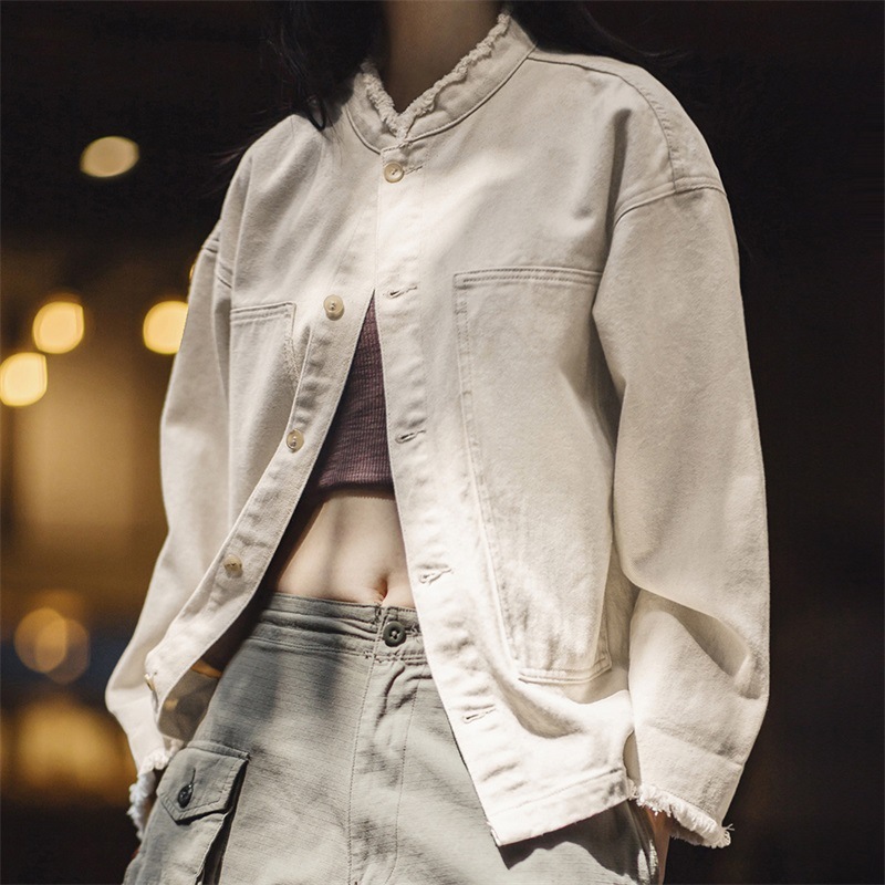 美式棉籽殼牛仔外套休閒寬鬆設計感小眾純棉丹寧夾克秋-Retro's Wear