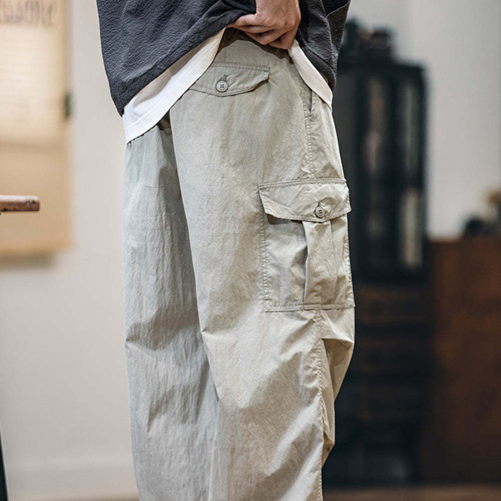 美式褶皺速幹傘兵褲男春夏2025新款潮牌薄款直筒休閒褲工裝衝鋒褲