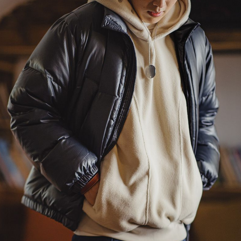 美式休閒小方格90白鴨絨羽絨服保暖立領麵包服外套男秋冬-Retro's Wear