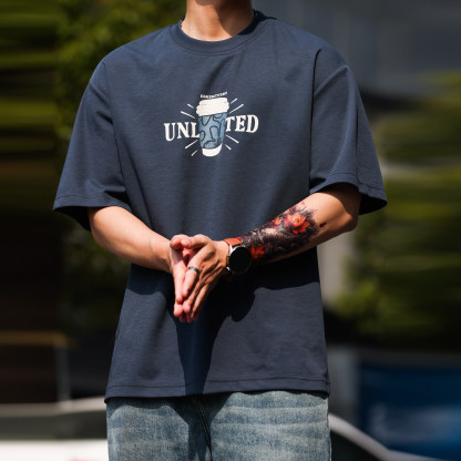 美式休閒200g輕量感抗皺印花T恤男士夏季親膚速幹打底衫