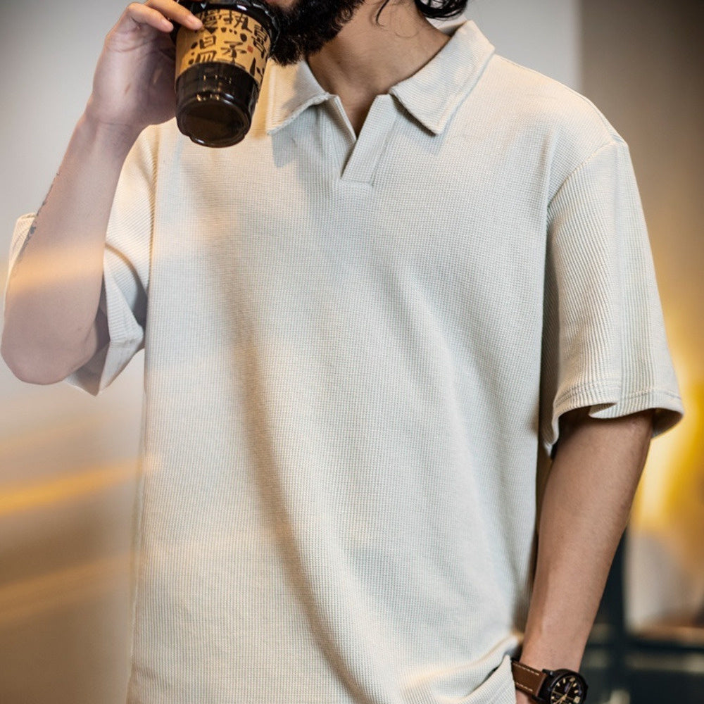 美式復古polo衫男士短袖夏季2025新款寬鬆純色休閒百搭翻領t恤男