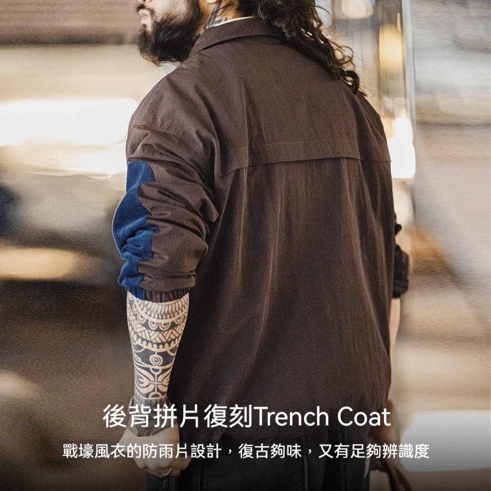 美式復古拼接半拉鍊夾克翻領撞色戶外燈芯絨褶皺衛衣男春