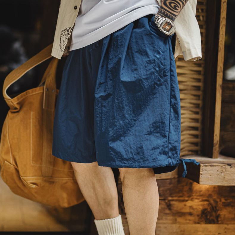 美式納瓦霍刺繡短褲寬鬆紅色肌理感沙灘薄款五分褲男夏季