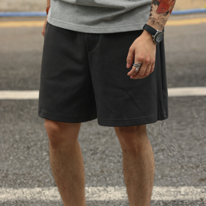 美式休閒360g重磅針織短褲男珠地肌理拼接設計五分褲夏