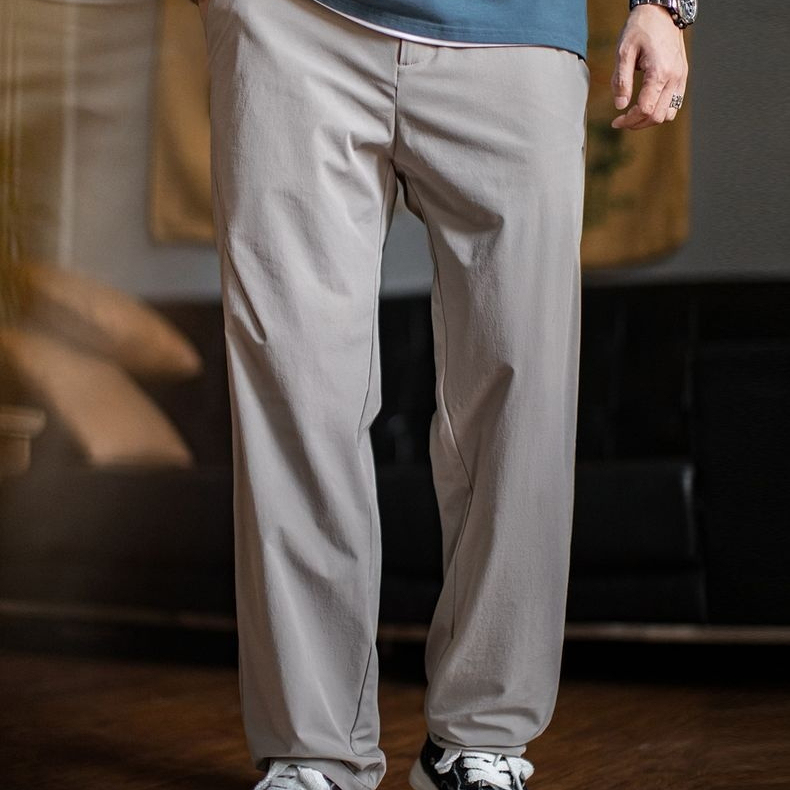 休閒西褲垂感cleanfit老錢風黑色褶皺西褲長褲子薄款男夏