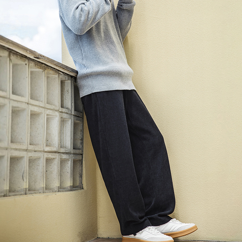 MRA380g重磅束脚雪尼爾衛褲垂感卡其色長褲仿燈芯絨休閒褲男