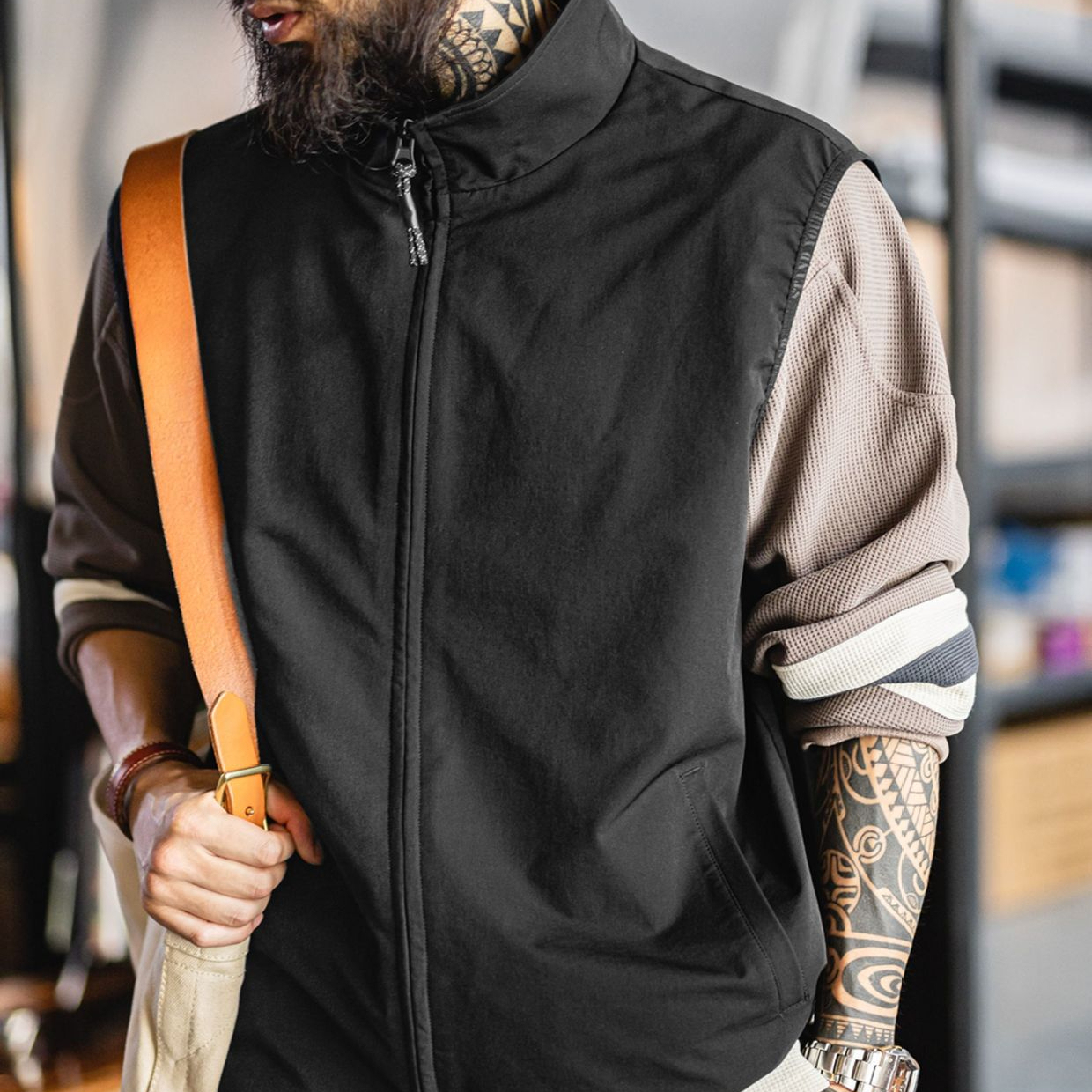 山系機能立領馬甲黑色戶外通勤疊穿輕薄款背心無袖男士夏