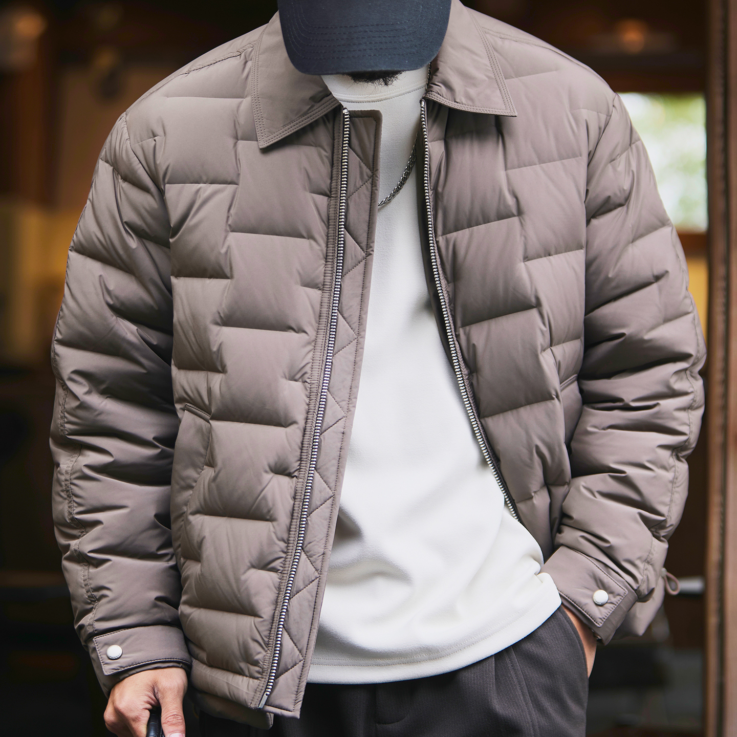 90白鴨絨格子輕薄翻領羽絨服男2025冬季新款寬鬆保暖羽絨夾克外套