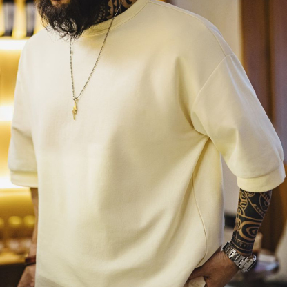 美式休閒寬鬆棉Cityboy短袖日系落肩垂感透氣半袖男春夏