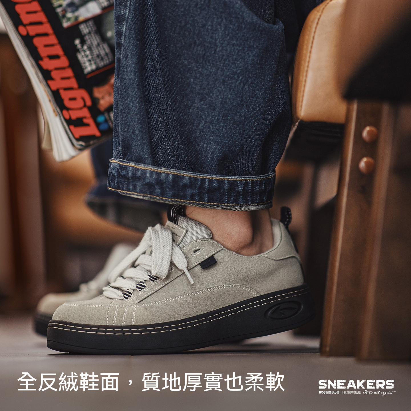 美式灰色復古厚底板鞋小眾增高翻毛皮休閒鞋低幫滑板鞋男士