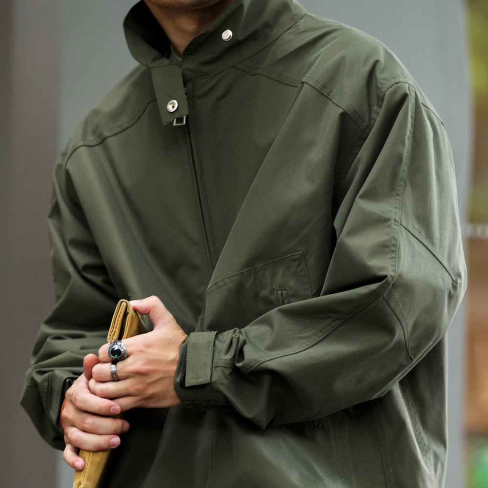 日系復古半拉鍊立領休閒工裝外套男士衝鋒衣美式戶外夾克秋-Retro's Wear