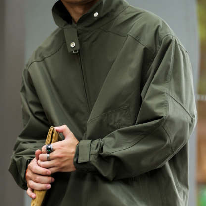 日系復古半拉鍊立領休閒工裝外套男士衝鋒衣美式戶外夾克秋-Retro's Wear
