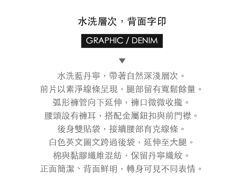 水洗字母印花寬鬆弧線牛仔褲 · 03-intro