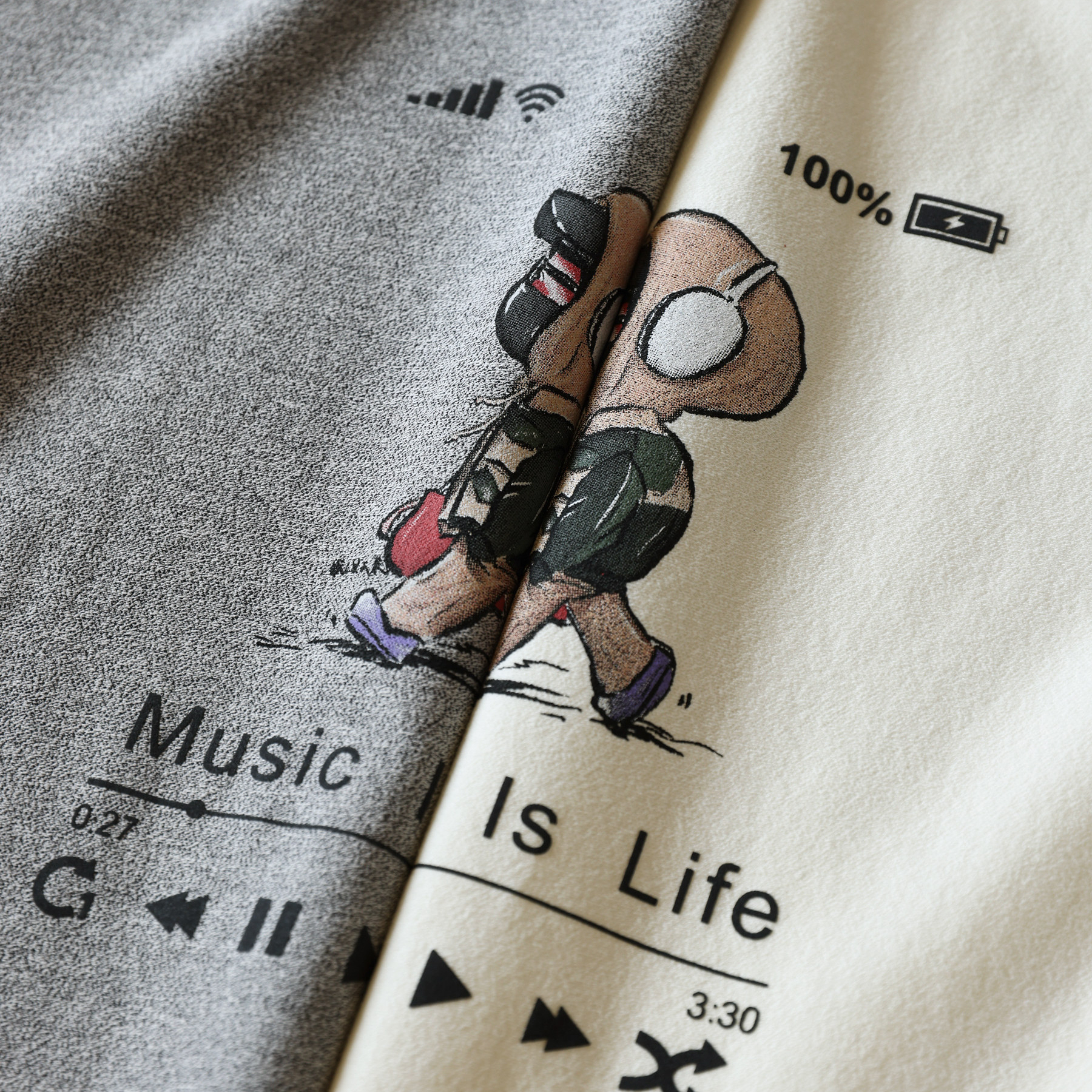 磨褶肌理感印花刺繡短袖T恤男士美式休閒寬鬆趣味打底衫