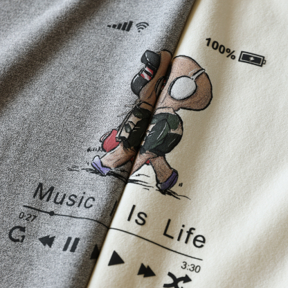 磨褶肌理感印花刺繡短袖T恤男士美式休閒寬鬆趣味打底衫