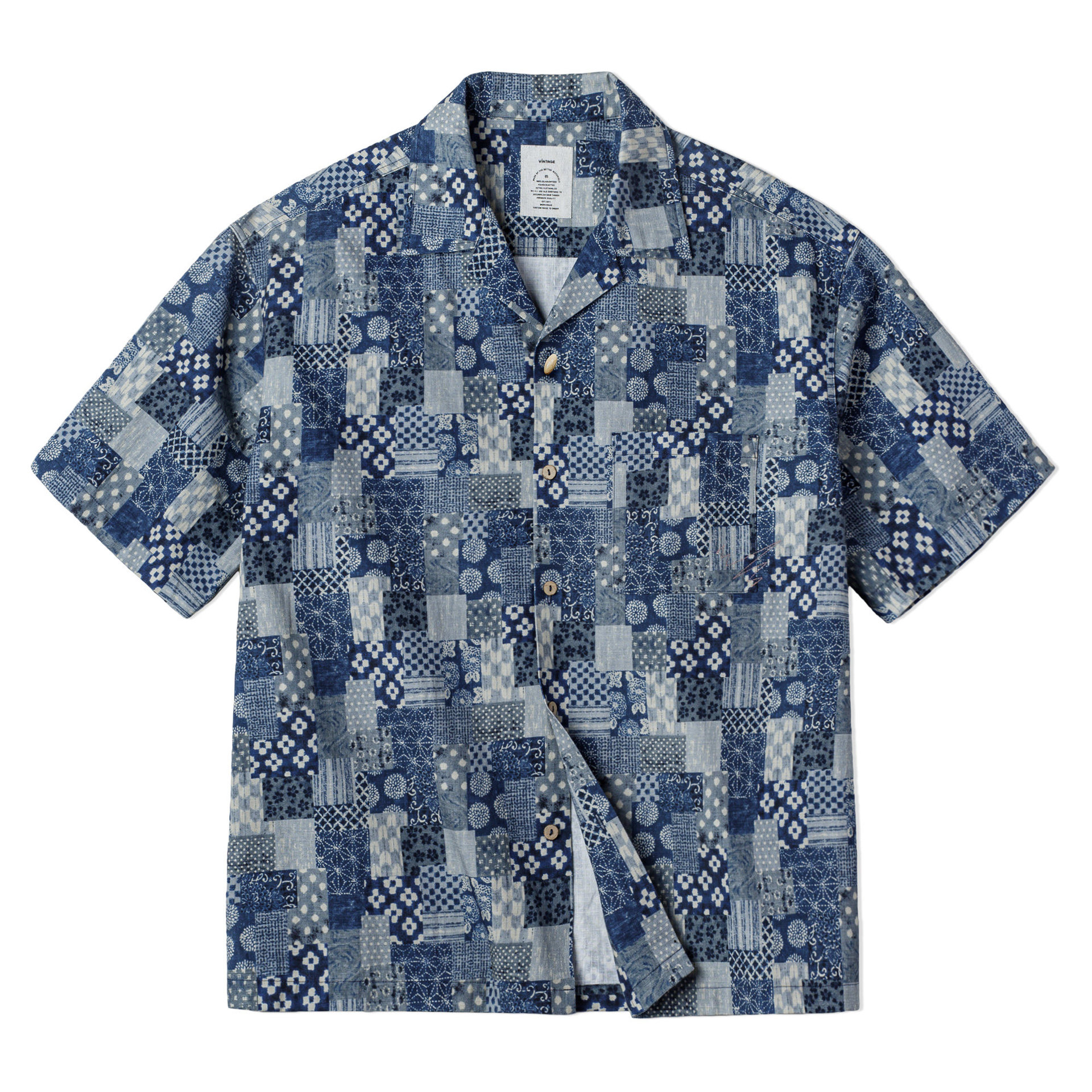 美式復古Boro古布短袖襯衫vintage印花牛仔襯衣外套男夏