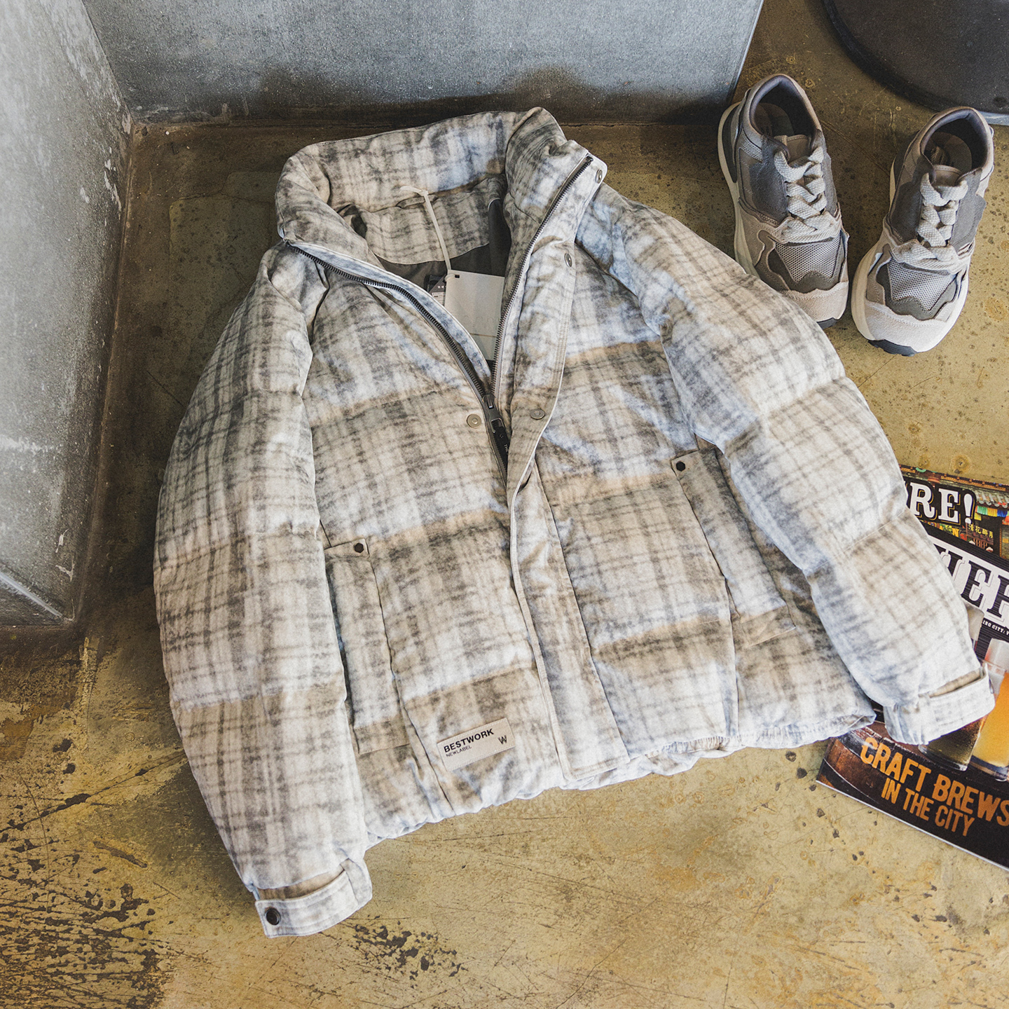 輕奢格紋肌理立領羽絨服男士2025冬季加厚寬鬆百搭保暖麵包服外套