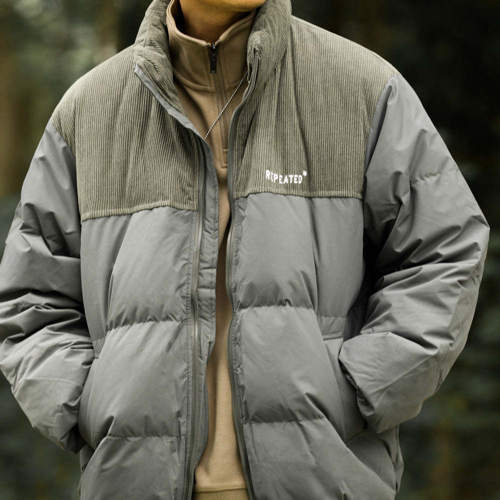 冬季新款立領羽絨服男短款90白鴨絨保暖加厚拼接麵包服外套-Retro's Wear