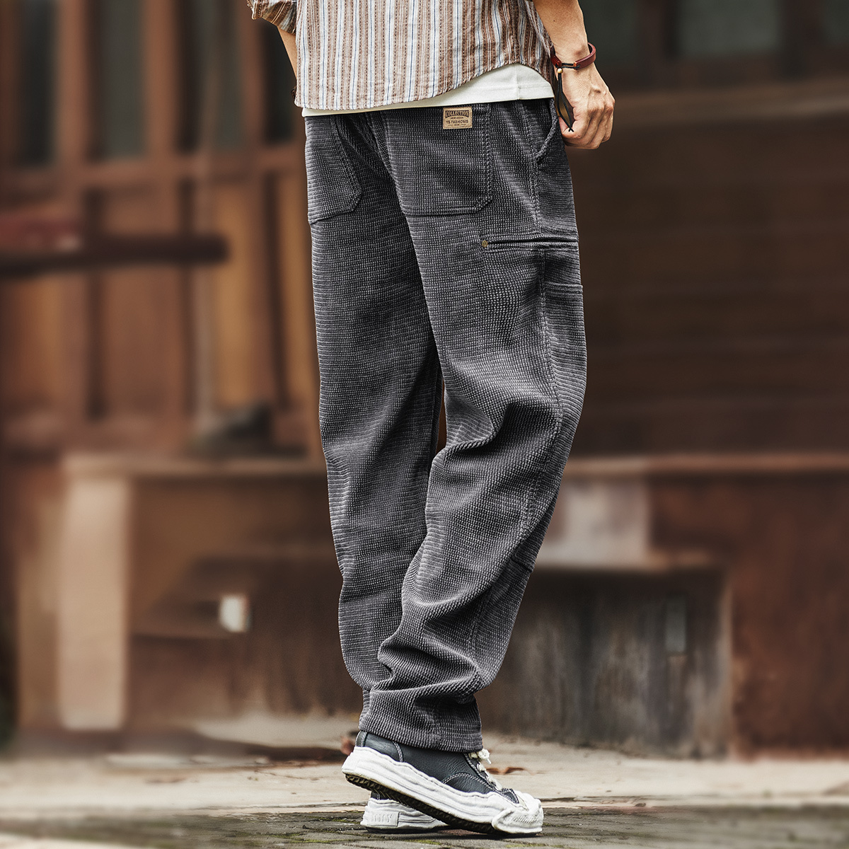 美式設計感復古燈芯絨工裝褲子男秋季新款寬鬆直筒休閒長褲