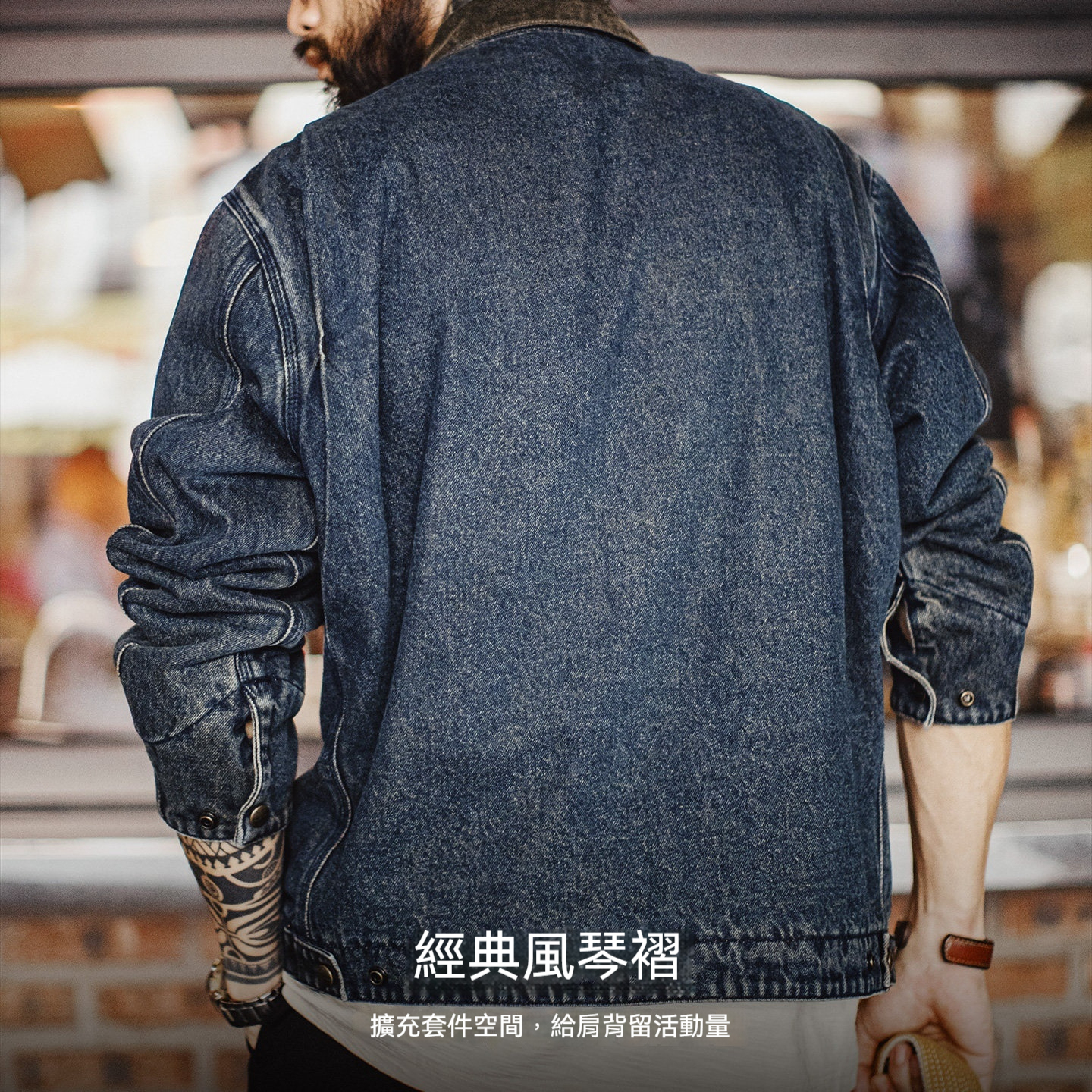 美式復古牛仔底特律夾克水洗做舊短款休閒翻領外套男款春