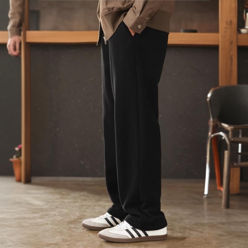 美式復古加絨加厚運動休閒褲男460g重磅保暖打褶直筒衛褲